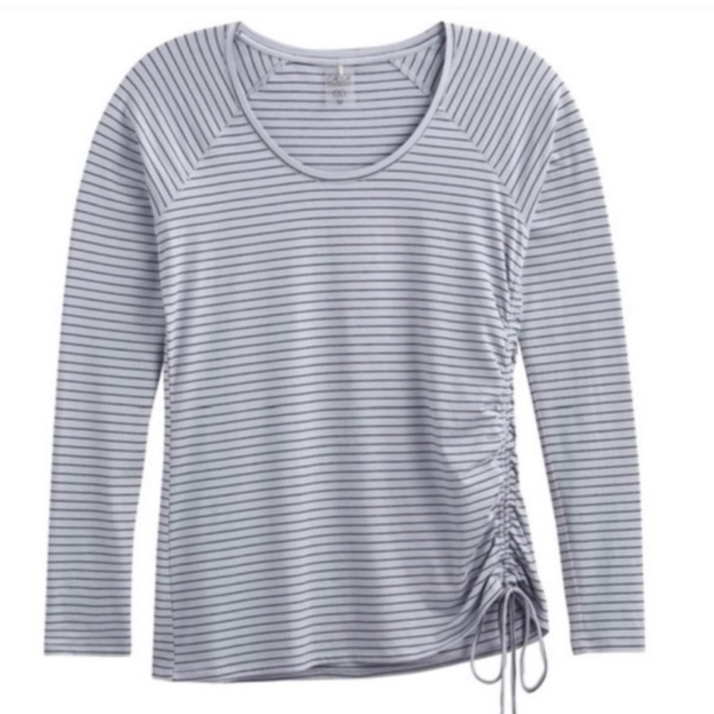 Calia by Carrie Underwood Light Blue Stripe Ruched Top Size Large